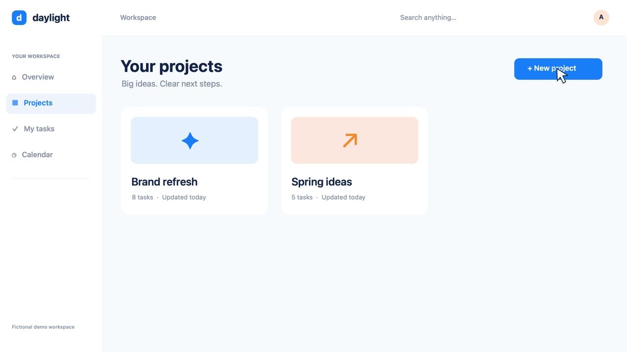 Fictional project-board walkthrough